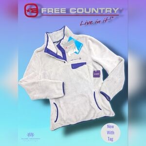 NWT Free Country Fleece Pullover Women XXL Grey|Purple High Collar Butter Soft